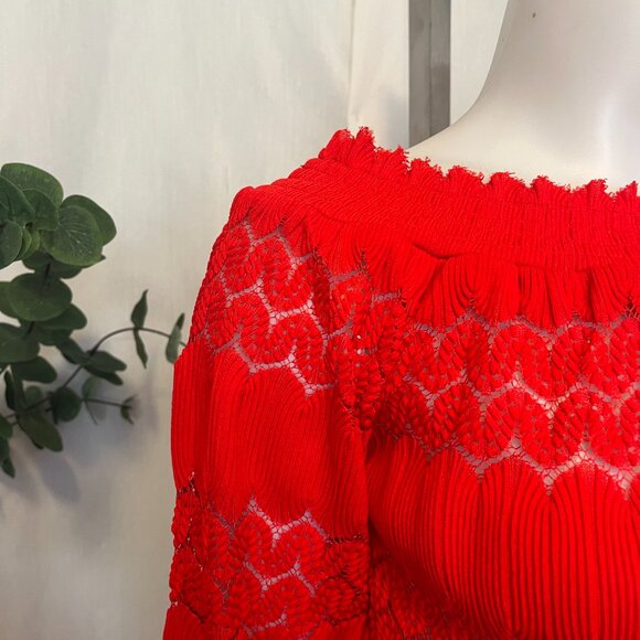 Dynamite 3/4 Sleeve Hot Red Top Off Shoulder Knit Top Size S - Picture 7 of 9
